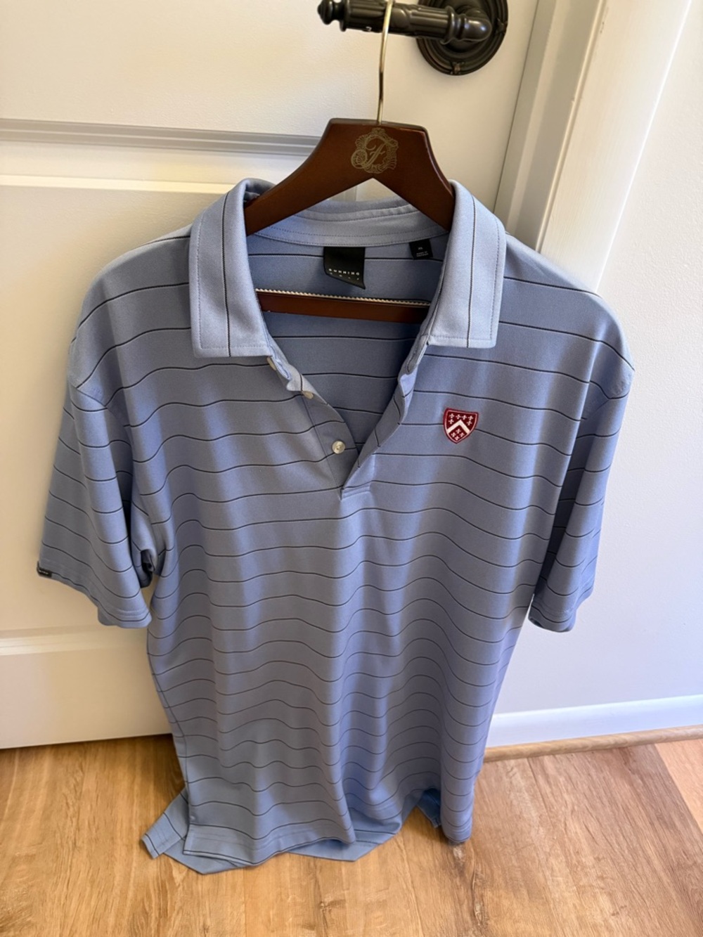 Light Blue Striped Polo with Crest